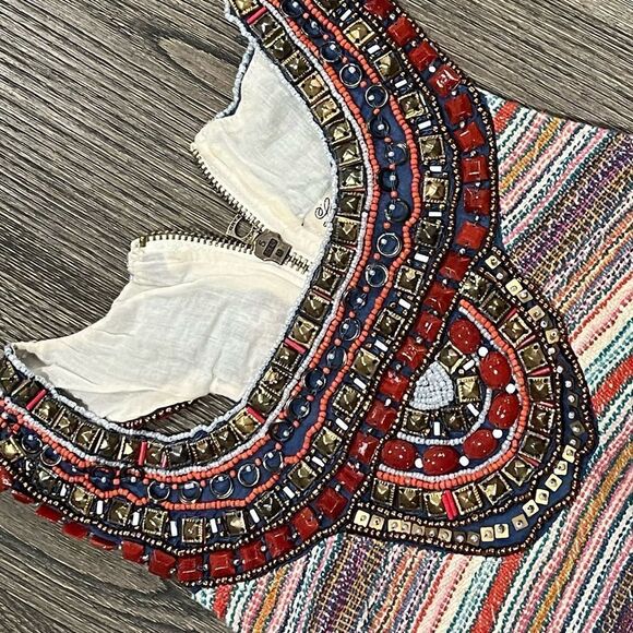 Lucky Brand Dress Empire Waist Aztec Pattern Sleeveless Racerback Cream XS - Picture 4 of 10